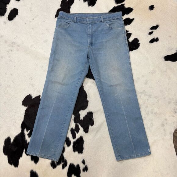 Vintage 70’s Wrangler Men's Jeans Blue Light Wash Size 38x30 5-Pocket‎ Design - Picture 1 of 9